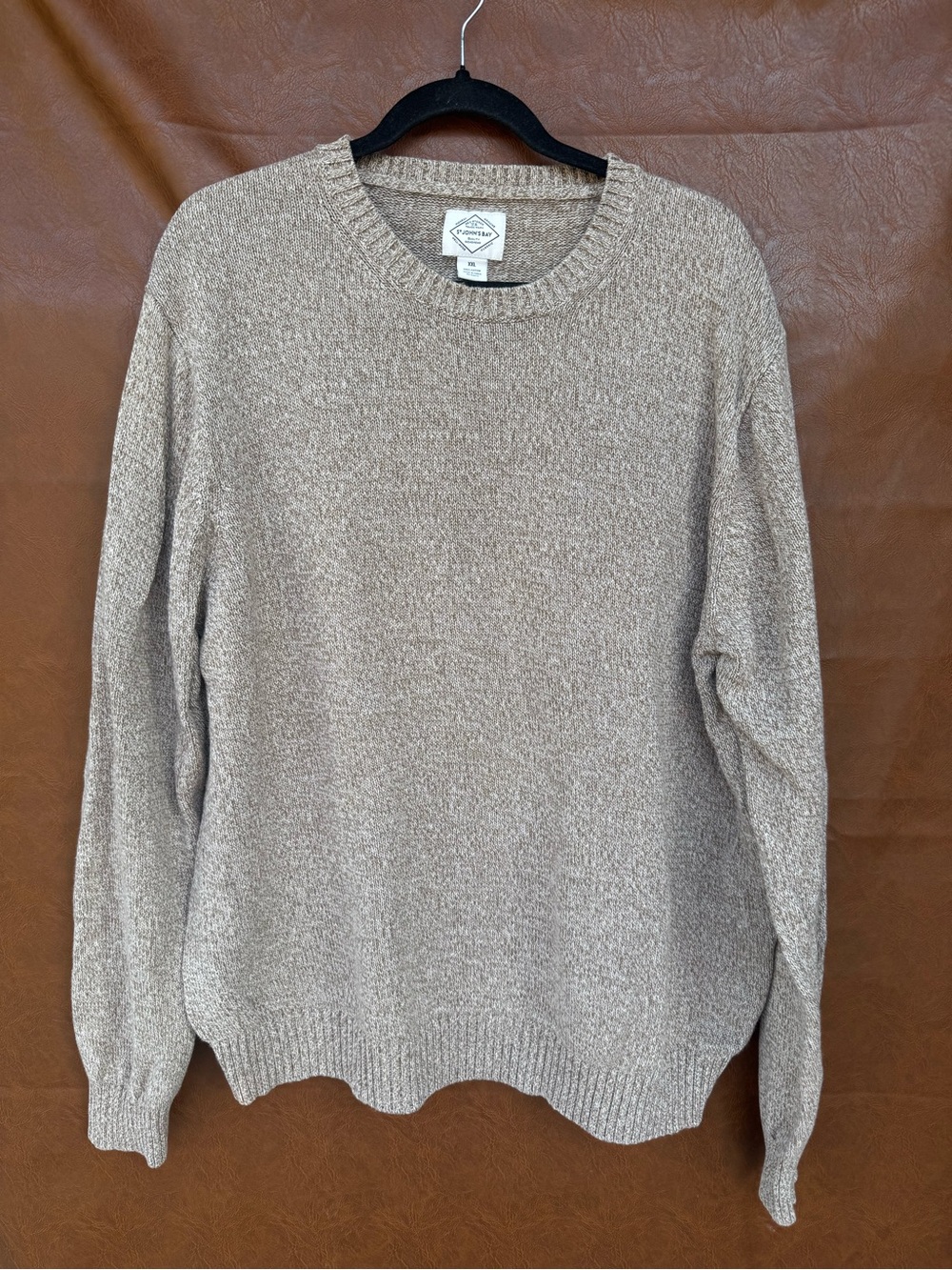 St Johns Bay Mens XXL Oatmeal Cotton Knit Sweater Crewneck Grandpa Core